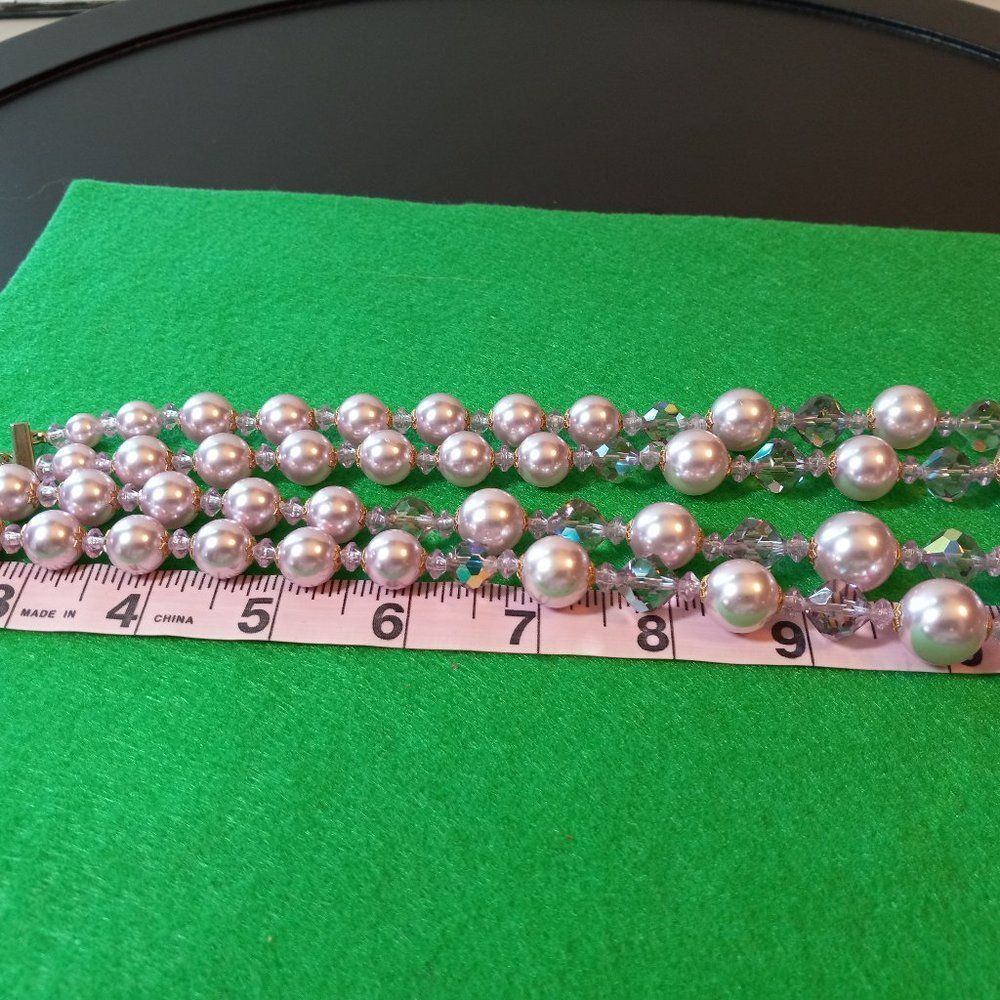 Pink Double Strand Faceted Iridescent Necklace Prom Wedding Special Event - Picture 5 of 7